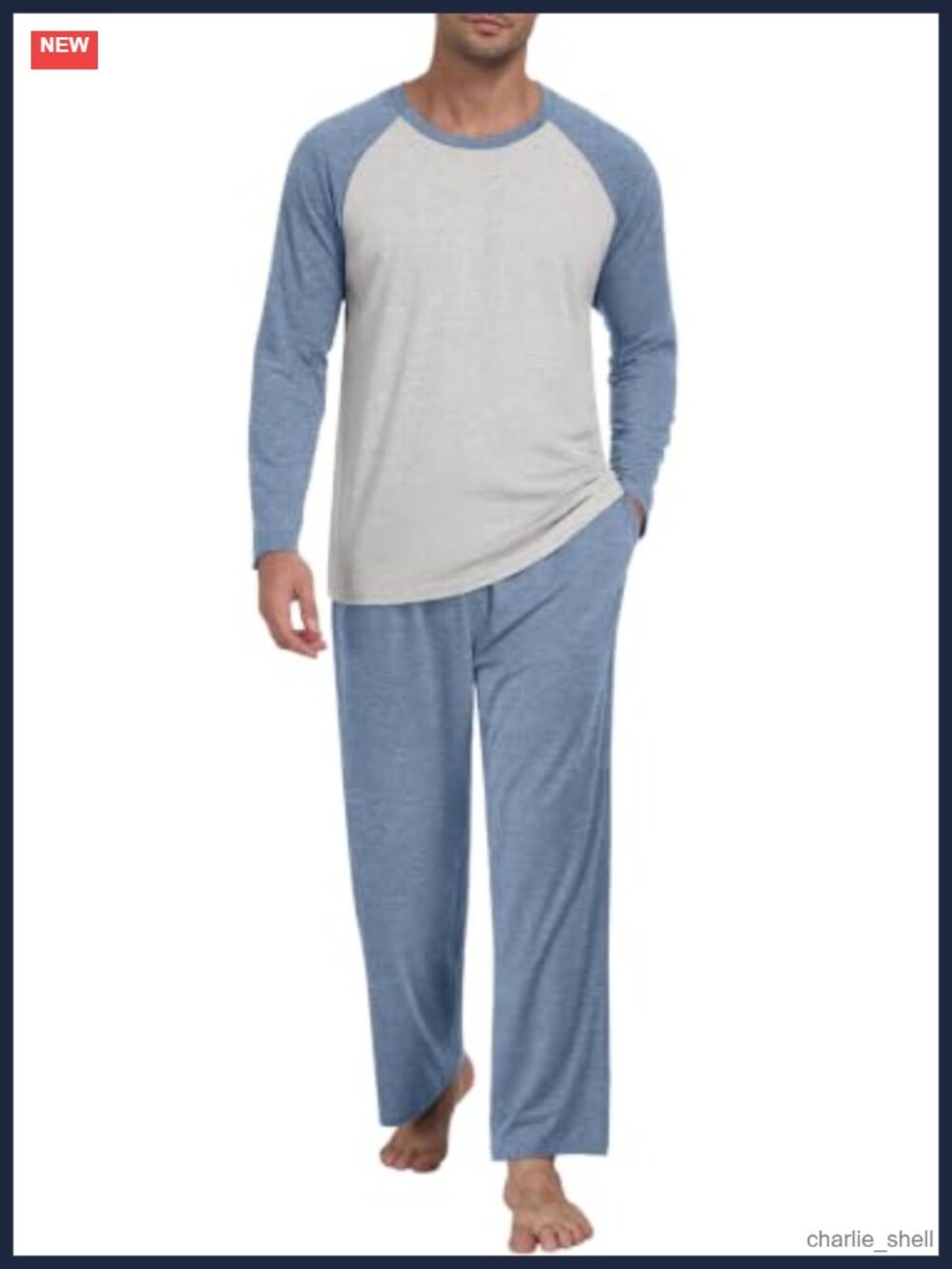 Men's Lightweight Polyester Blend Pajama Set Long Sleeve Sleepwear